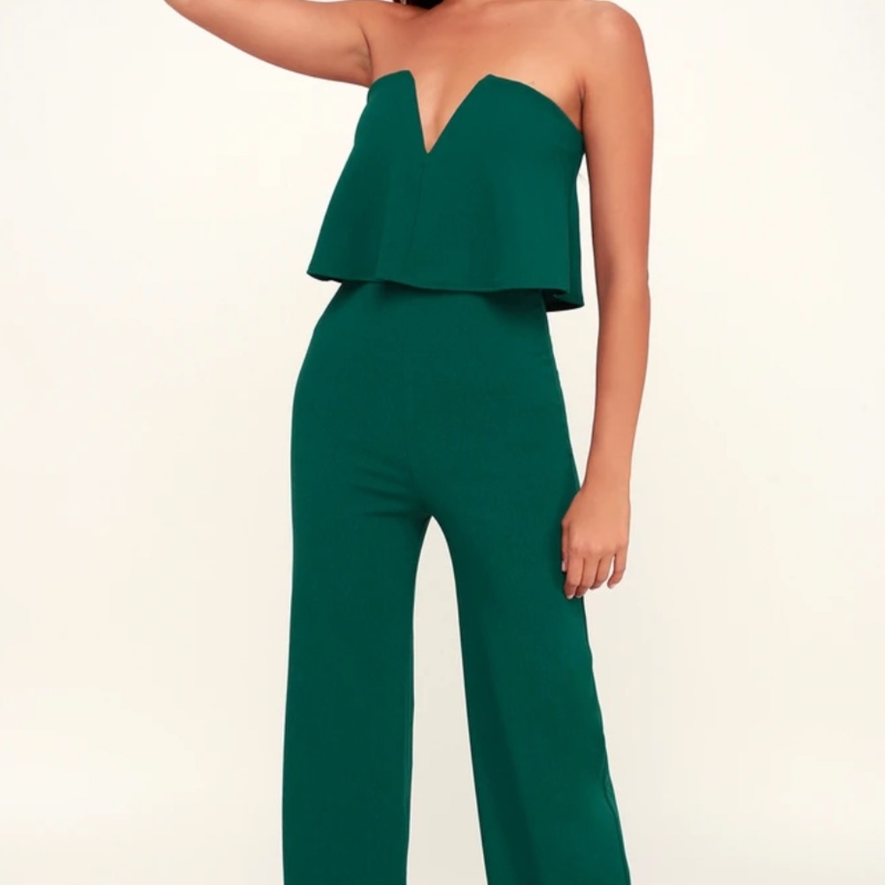 Lulu's Green Strapless Jumpsuit